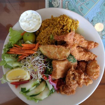 Puka Puka Kitchen - Seafood plate. The battered crust is perfect! - Asian Fusion Near Me - Hilo, Hawaii Puka Puka Kitchen - Seafood plate. The battered crust is perfect! - Asian Fusion Near Me - Hilo, Hawaii