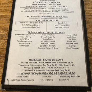 Jeneane's At Pinebrook - Thursday's Menu - American Near Me - Macon, Georgia Jeneane's At Pinebrook - Thursday's Menu - American Near Me - Macon, Georgia