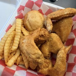 Chicken Coop - 5 wing dinner with a side and a roll of