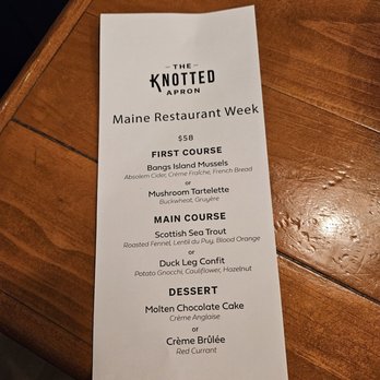 The Knotted Apron - Maine Restaurant Week 2026 menu - French Near Me - Portland, Maine The Knotted Apron - Maine Restaurant Week 2026 menu - French Near Me - Portland, Maine