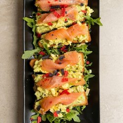 Covinten Cafe - Avocado toast with scrambled egg and smoked salmon