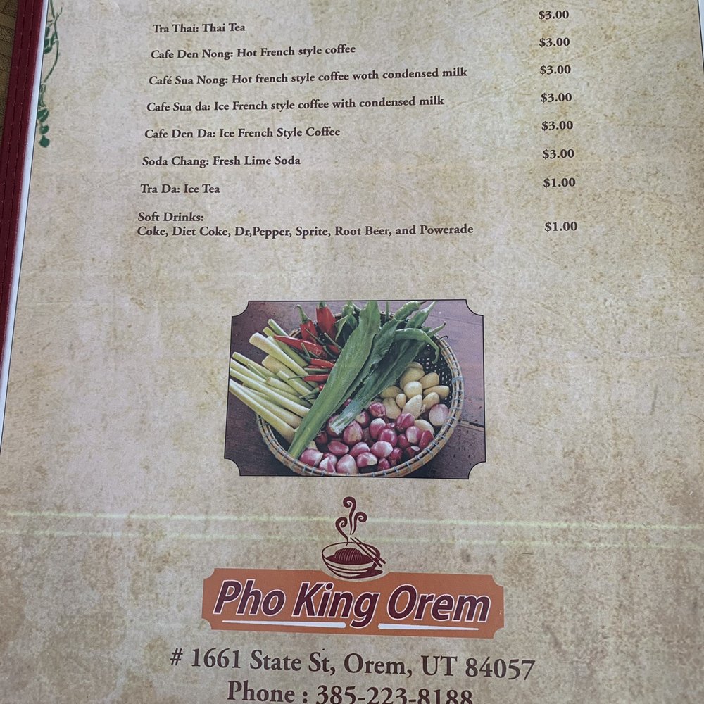 Pho King Orem - Back of the menu - Vietnamese Near Me - Orem, Utah Pho King Orem - Back of the menu - Vietnamese Near Me - Orem, Utah