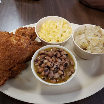 Mr A Ok's Kitchen - Fried chicken mac n cheese cabbage and black eyed peas with grape koolaid on the side yassss - Soul Food Near Me - San Antonio, Texas