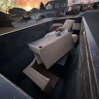 Bullseye Bins - After loading up the bin with a sectional couch - Dumpster Rental Near Me - Aurora, Colorado Bullseye Bins - After loading up the bin with a sectional couch - Dumpster Rental Near Me - Aurora, Colorado