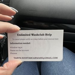 Sudstar Car Wash - Business card told to email