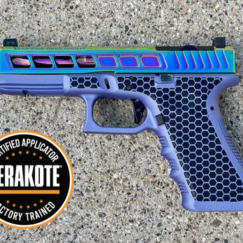 Skunk Bear Tactical - Glock 17 in Cerakote Crushed Orchid (H-314) and complementing Zafiri Precision slide with our classic Honeycomb laser stipple. - Guns & Ammo Near Me - Buellton, California Skunk Bear Tactical - Glock 17 in Cerakote Crushed Orchid (H-314) and complementing Zafiri Precision slide with our classic Honeycomb laser stipple. - Guns & Ammo Near Me - Buellton, California