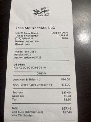Menu photo 1 Tees Me Treat Me Trinidad, CO