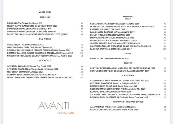 Menu photo 1 Avanti Restaurant Santa Cruz, CA Menu photo 1 Avanti Restaurant Santa Cruz, CA