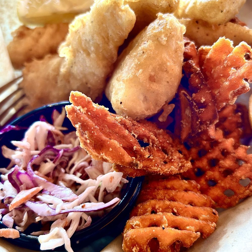 Morro Grill - Beer batter Mahi with sweet potato fries. - American Near Me - Morro Bay, California Morro Grill - Beer batter Mahi with sweet potato fries. - American Near Me - Morro Bay, California