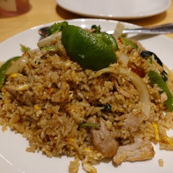 Baan Thai Restaurant - a plate of fried rice with meat and vegetables - Thai Near Me - Oak Bay, British Columbia Baan Thai Restaurant - a plate of fried rice with meat and vegetables - Thai Near Me - Oak Bay, British Columbia