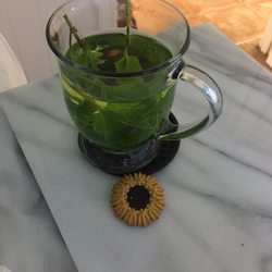 Fresh organic peppermint tea with a prima noir cookie to add even more delicious luxe to my power peel - thank you ladies!