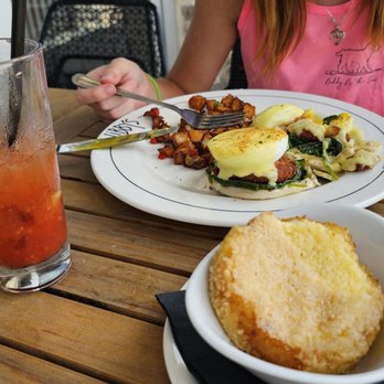 Libbys - Crab& Shrimp Benedict+ Grit Cake + Bloody Mary - Brasseries Near Me - Sarasota, Florida Libbys - Crab& Shrimp Benedict+ Grit Cake + Bloody Mary - Brasseries Near Me - Sarasota, Florida
