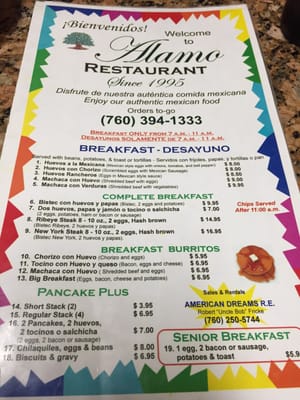 Menu photo 8 Alamo Restaurant Thermal, CA