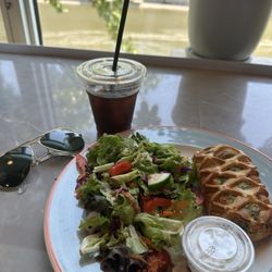 Melville Café - Spinach feta, salad, ice coffee