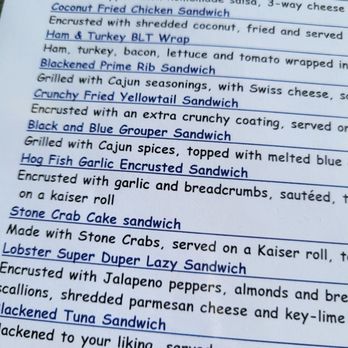 Lazy Days South - Menu: we ordered Hog Fish and Yellowtail sandwiches. - Seafood Near Me - Marathon, Florida Lazy Days South - Menu: we ordered Hog Fish and Yellowtail sandwiches. - Seafood Near Me - Marathon, Florida
