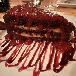 Spanky's Stone Hearth - Raspberry Peanut Butter Chocolate Ganache Cake