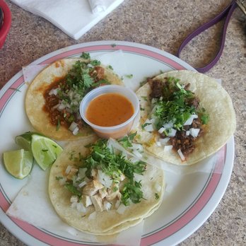 The Corner Mexican Food - From clockwise bottom: chicken, ground beef, & steak tacos. Add salsa to any of the tacos for the greatest taste. - Mexican Near Me - Grandview, Missouri