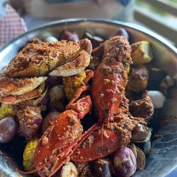 Angry Crab Shack - Neighborhood Block Party bowl of goodness. Lobster, crab, shrimps, muscles, clams, sausage, potatoes, corn. We also added hard boiled eggs. - Seafood Near Me - Henderson, Nevada Angry Crab Shack - Neighborhood Block Party bowl of goodness. Lobster, crab, shrimps, muscles, clams, sausage, potatoes, corn. We also added hard boiled eggs. - Seafood Near Me - Henderson, Nevada