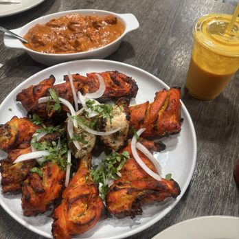 Shalimar Grill - Tandoori Chicken Leg Platter, 21. Chicken Tikka Masala, 56. Mango Lassi. - Indian Near Me - Sacramento, California
