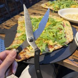 Scrambled eggs & fontina grilled pizza (plus scissors to cut)