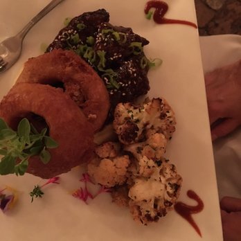 Veranda E - boneless BBQ short ribs with maui onion rings and garlic mash. - Asian Fusion Near Me - Naples, Florida