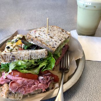 Aioli - Roast beef sandwich and black bean orzo with a cold brew Yerba Matte - Cafes Near Me - West Palm Beach, Florida Aioli - Roast beef sandwich and black bean orzo with a cold brew Yerba Matte - Cafes Near Me - West Palm Beach, Florida