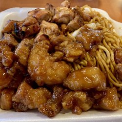Master Wok - Chicken and more chicken... two item combo Orange chicken, Bourbon chicken, and Lo Mein... pretty tasty...