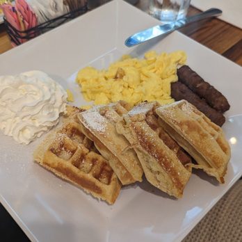 FL Cafe - Waffles with Eggs & Sausage - New American Near Me - Miami Beach, Florida