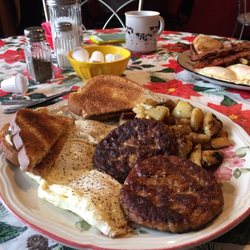 Losaw's Diner - Mark Breakfast with 3-eggs over medium, rye toast, sausage patties, home fries and coffee.