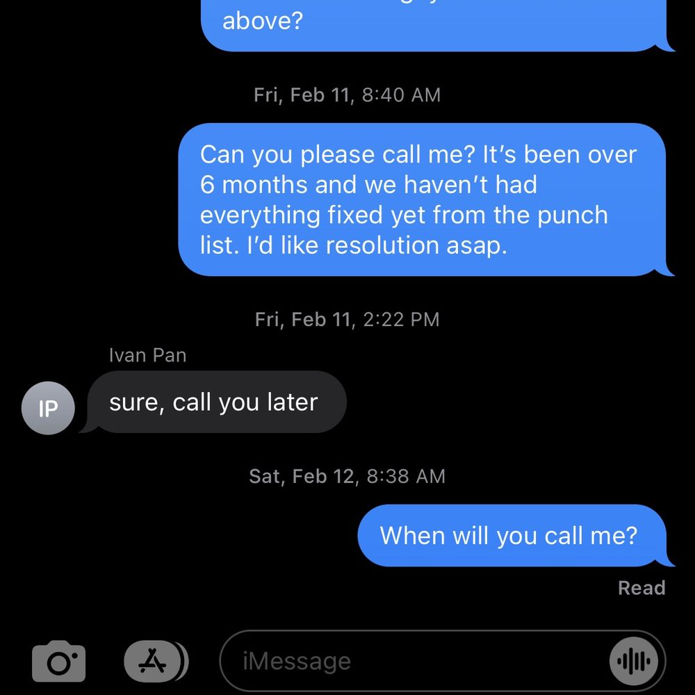 GWBC Construction Inc - a text message from a customer - General Contractors Near Me