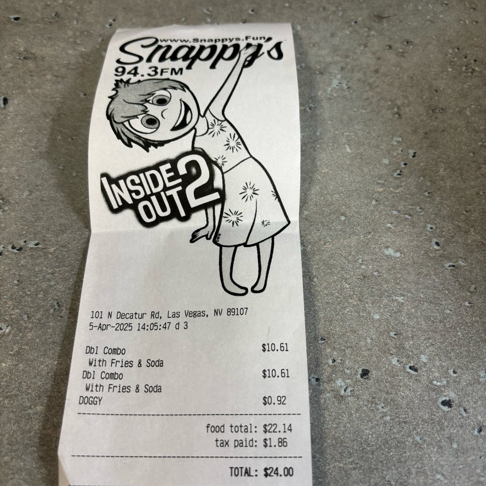 Snappy's - Our receipt - Burgers Near Me - Las Vegas, Nevada Snappy's - Our receipt - Burgers Near Me - Las Vegas, Nevada