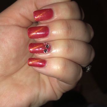 Nail Lounge and Spa - Cat eye shellac nails with pink gems - Nail Salons Near Me - Kentwood, Michigan