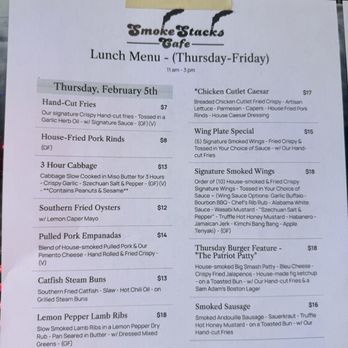 SmokeStacks Cafe - Lunch menu - Wine Bars Near Me - Raleigh, North Carolina