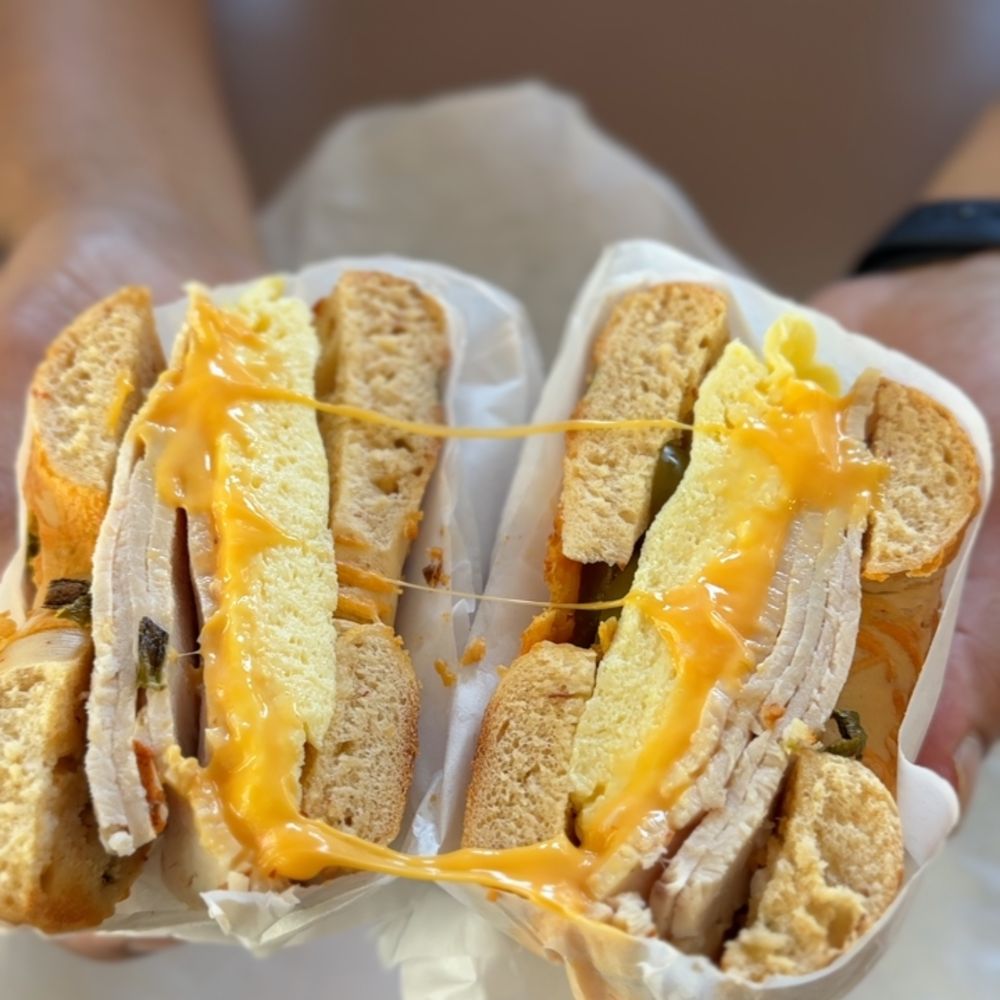 Delicious Donuts and Bagels - Turkey egg and cheese breakfast bagel - Donuts Near Me - Newark, California Delicious Donuts and Bagels - Turkey egg and cheese breakfast bagel - Donuts Near Me - Newark, California