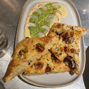 Abejas - Focaccia with Humus - New American Near Me - Golden, Colorado