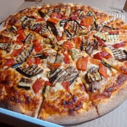 Thin crust, well done, light cheese, egg plant, zucchini and roasted red peppers Thin crust, well done, light cheese, egg plant, zucchini and roasted red peppers