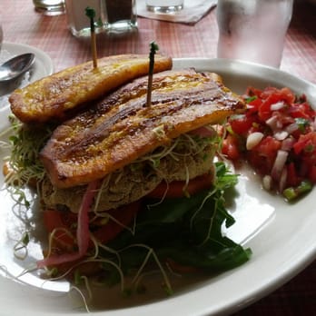 Betty's - Jibarito! SO delicious: gluten free veggie burger on a fried plantain "bun" - New American Near Me - Buffalo, New York