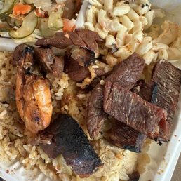 Kalbi & shrimp plate with ahi fried rice.