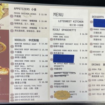 LetsSweet Kitchen - Menu 7/26/25 - Noodles Near Me - San Francisco, California