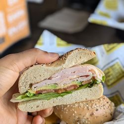 Old School Bagel - Turkey Avocado (minus bacon) on an everything bagel! IG - @bilalandjesseatfood