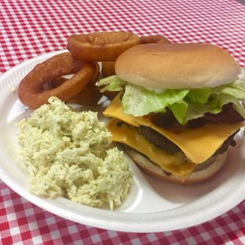 Waldrop's Restaurant - Double Bacon Cheeseburger plate onion rings and slaw. $10.50 - Delicious! - Breakfast & Brunch Near Me - Townville, South Carolina Waldrop's Restaurant - Double Bacon Cheeseburger plate onion rings and slaw. $10.50 - Delicious! - Breakfast & Brunch Near Me - Townville, South Carolina