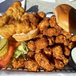 Screw & Brew - Fried fish sandwich with cajun tots!