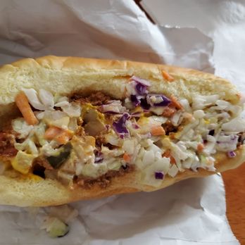Fun Time Ice Cream - Hot dog all the way with the nastiest cole slaw ever! April, 2021. - Shaved Ice Near Me - Carolina Beach, North Carolina Fun Time Ice Cream - Hot dog all the way with the nastiest cole slaw ever! April, 2021. - Shaved Ice Near Me - Carolina Beach, North Carolina