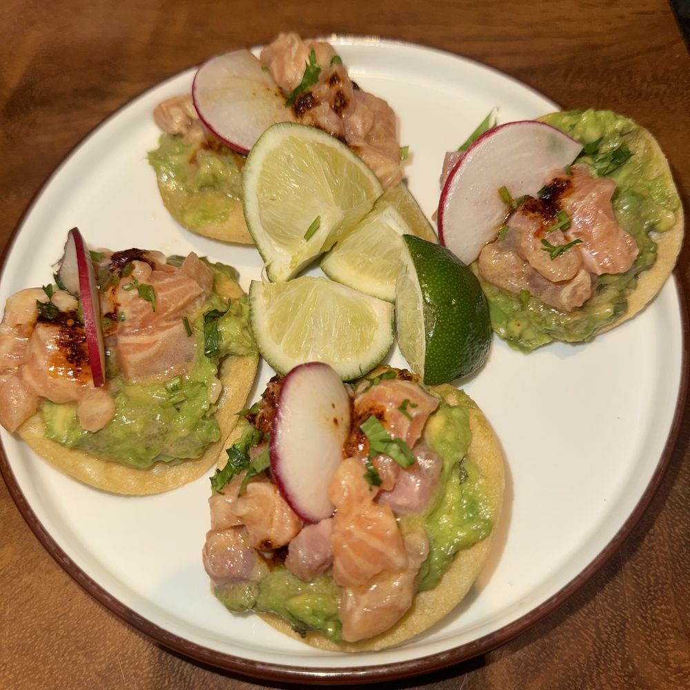 HG Sply - Salmon poke tostada - American Near Me - Dallas, Texas HG Sply - Salmon poke tostada - American Near Me - Dallas, Texas