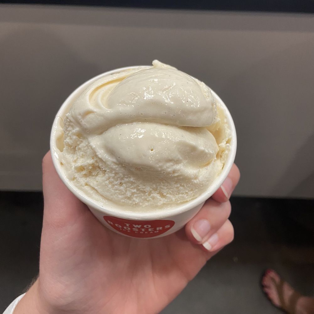 Two Roosters Ice Cream - Vanilla on top (caramel s'mores beneath it) - Ice Cream & Frozen Yogurt Near Me - Raleigh, North Carolina