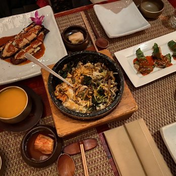 HanGawi - Pumpkin Porridge Hangawi Bibimbap Spicy Sesame Leaf Tofu Patties Spicy Stuffed Eggplant in Chili Sauce - Vegetarian Near Me - New York, New York HanGawi - Pumpkin Porridge Hangawi Bibimbap Spicy Sesame Leaf Tofu Patties Spicy Stuffed Eggplant in Chili Sauce - Vegetarian Near Me - New York, New York