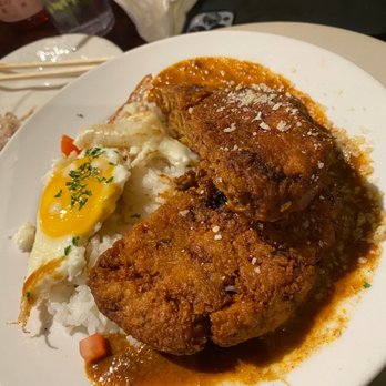 On the Bridge - Menchi Katsu with tonkatsu sauce Hubby said it has off putting flavors - Japanese Curry Near Me - San Francisco, California