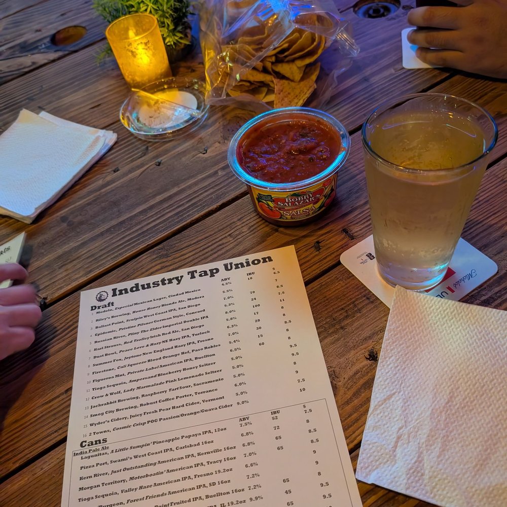 Industry Tap Union - Bobby's salsa and chips and a cider - Beer Bar Near Me - Fresno, California
