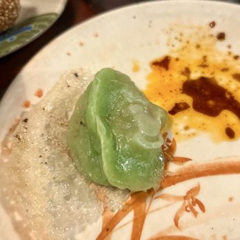 Dim Sum Asian Bistro - Green chive and pork potsticker with a crispy lace around - Dim Sum Near Me - Durham, North Carolina