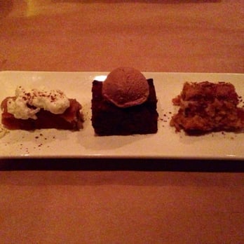 Wisteria - Left to right: lemon bar, fudge with Mexican chocolate ice cream, & carrot cake - New American Near Me - Atlanta, Georgia Wisteria - Left to right: lemon bar, fudge with Mexican chocolate ice cream, & carrot cake - New American Near Me - Atlanta, Georgia